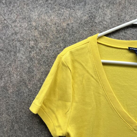 Ralph Lauren Shirt Women Large Ladies Yellow V Neck Sport Pony Preppy - Picture 3 of 11